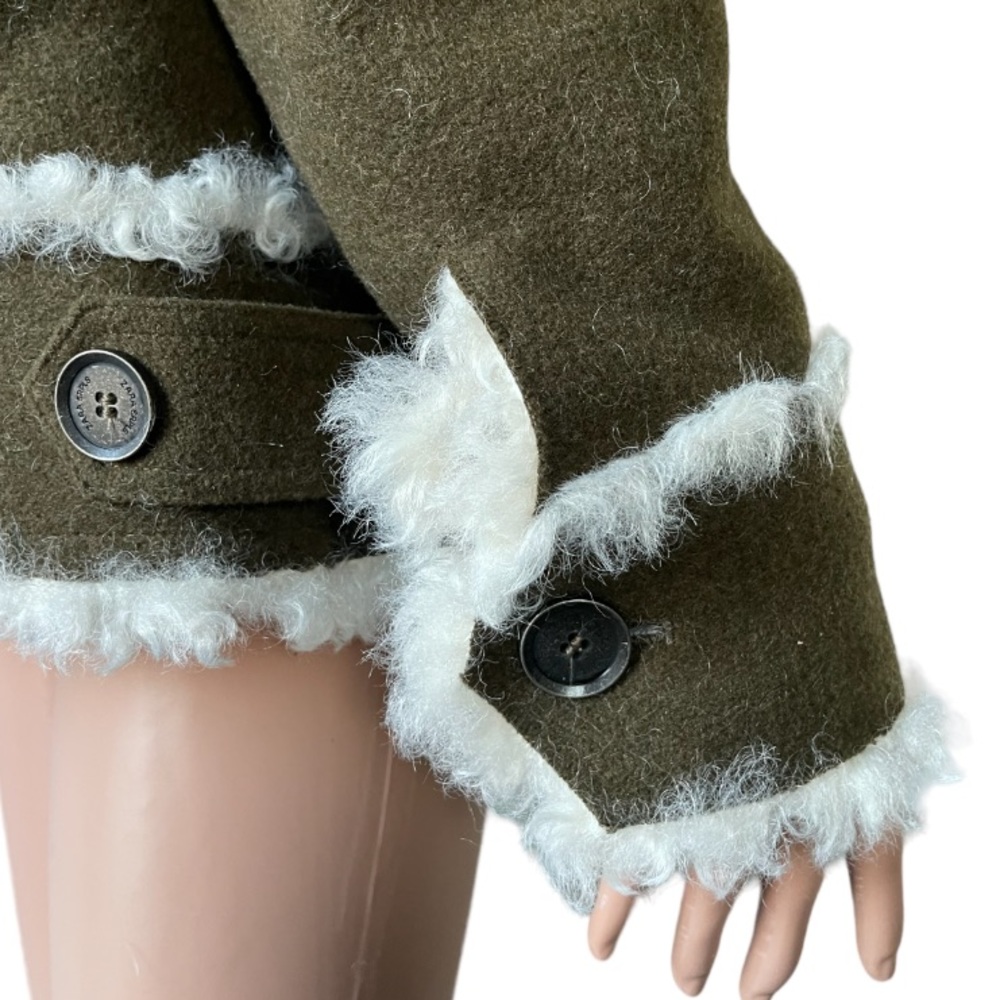 Zara SPRLS Collection khaki Wool Mix Shearling Jacket - Picture 12 of 16